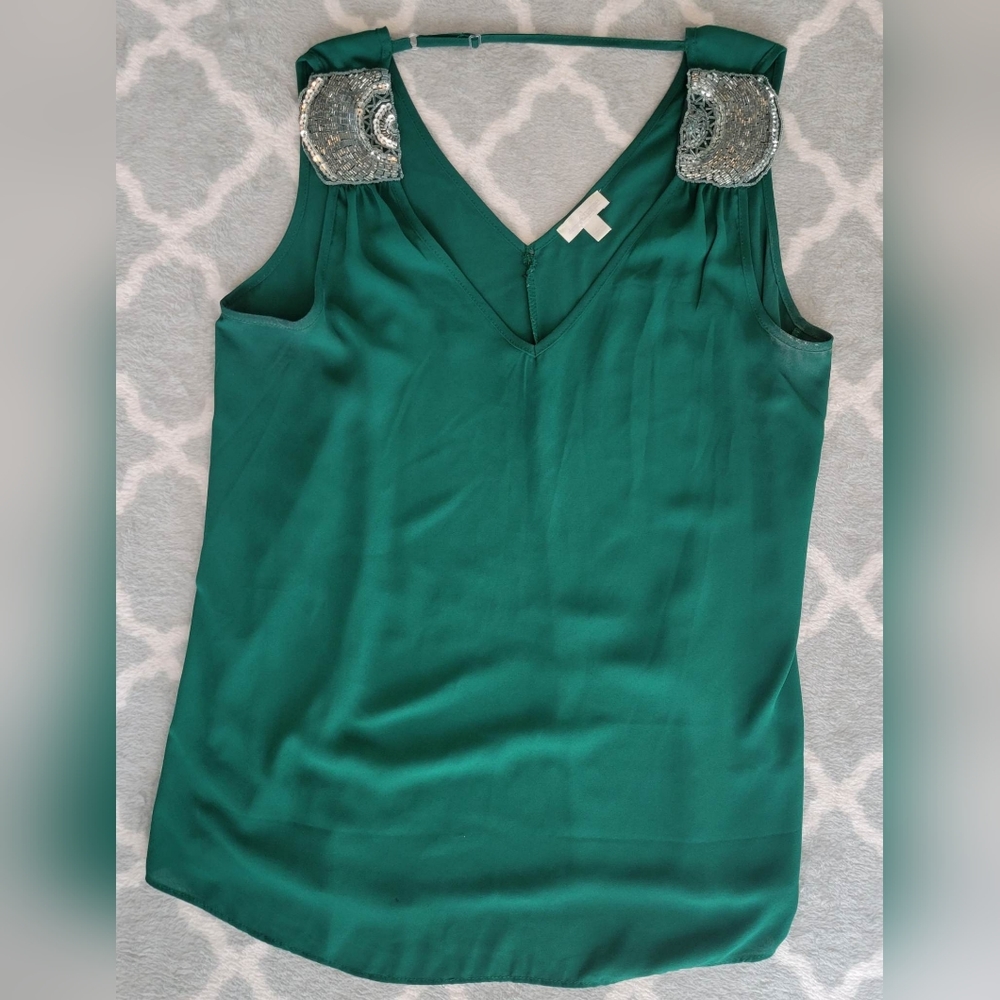 Charming Charlie green sleeveless top with sequin shoulder embellishments, large